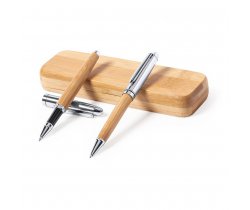Bambusowy zestaw piśmienny, długopis i pióro kulkowe V9348