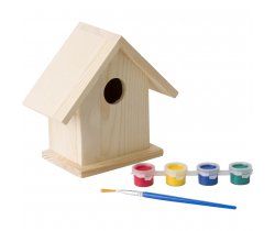 Domek dla ptaków, zestaw do malowania, farbki i pędzelek V7347